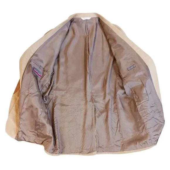 VINTAGE LEVI'S Corduroy Blazer Sport Coat Suede Elbows Two Button Tan Size 44L - Picture 4 of 16
